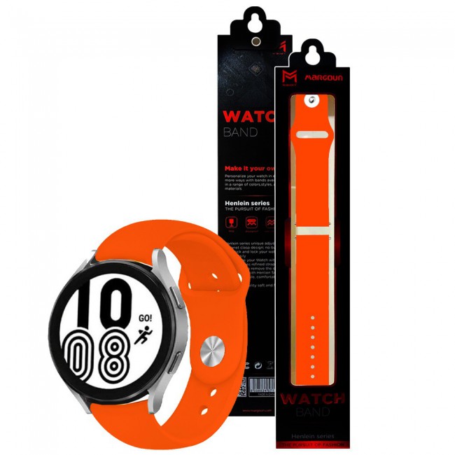 20mm Soft Silicone Band for Samsung Galaxy Watch 4 and 4 Classic 40-44mm 42-46mm Henlein Series by Margoun - Orange