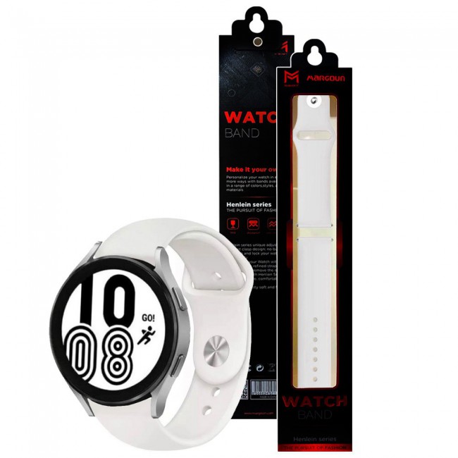 20mm Soft Silicone Band for Samsung Galaxy Watch 4 and 4 Classic 40-44mm 42-46mm Henlein Series by Margoun - Summit White