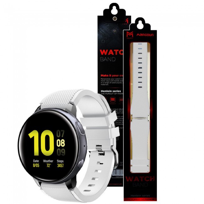 20mm Textured Silicone Band for Samsung Galaxy Watch 4 and 4 Classic 40-44mm 42-46mm Henlein Series by Margoun - White