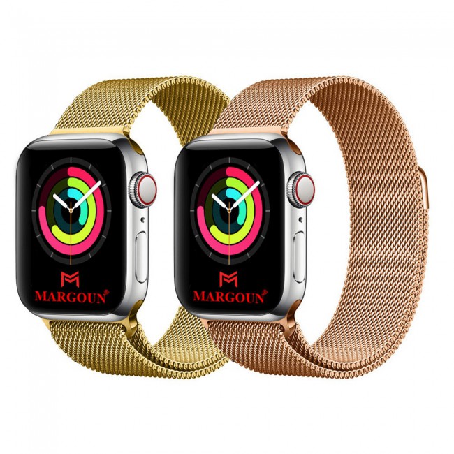 2Pack Apple Watch Band 42-44-45mm Magnetic Milanese Strap by Margoun – Gold Rose Gold
