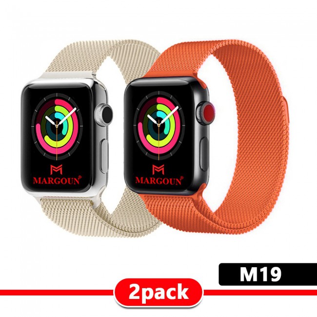 2Pack Apple Watch Band 42-44-45mm Milanese Loop Strap By Margoun M11-M20