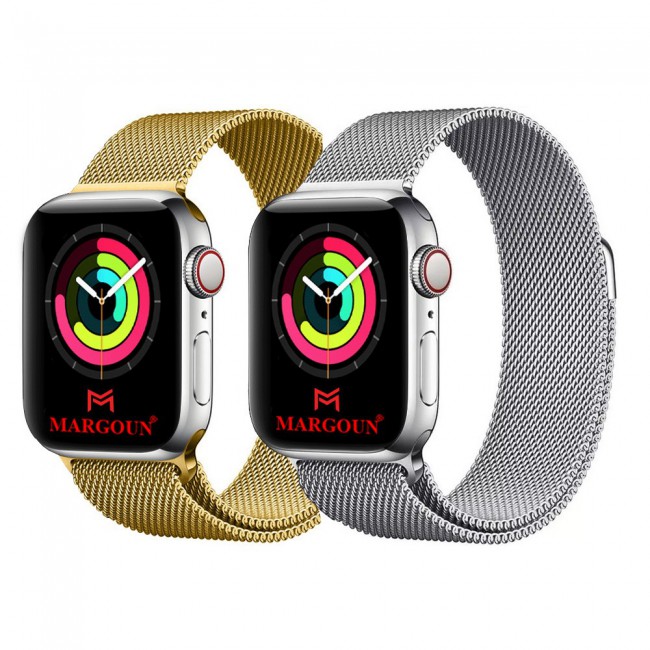 2Pack Apple Watch Band 42-44-45mm Magnetic Milanese Strap by Margoun – Gold Silver