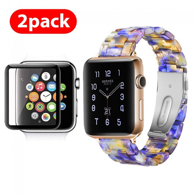 2Pack Apple Watch Band Resin Strap with 3D Screen Protector 44mm by Margoun - Marble Purple