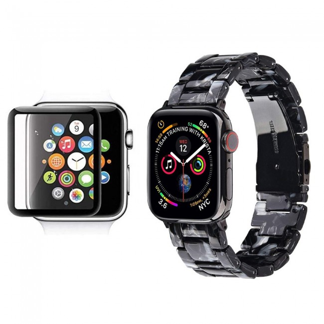 2Pack Apple Watch Band Resin Strap with 3D Screen Protector 44mm by Margoun - Marble Black White