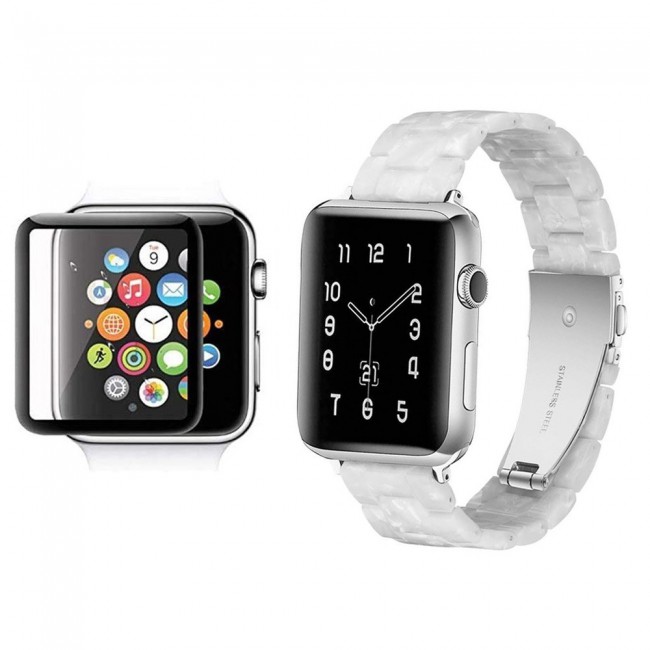 2Pack Apple Watch Band Resin Strap with 3D Screen Protector 44mm by Margoun - Marble White