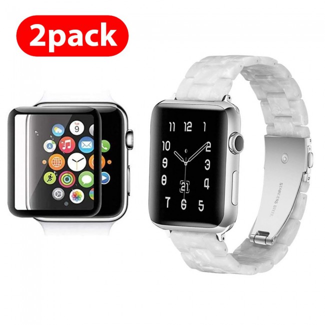 2Pack Apple Watch Band Resin Strap with 3D Screen Protector 44mm by Margoun - Marble White