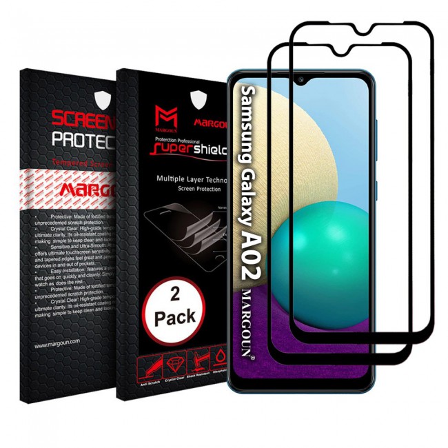 2Pack Samsung Galaxy A02 Tempered 3D Glass Super Shieldz Screen Protector by Margoun - Black Frame