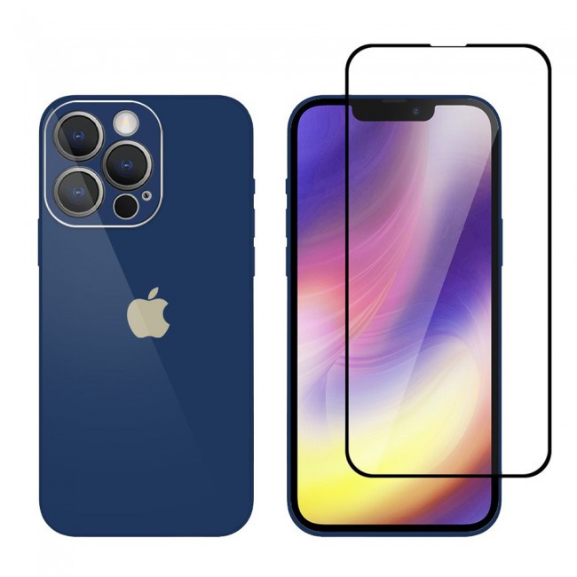 2Pack Margoun Glossy Hard Case Cover with 3D Screen Protector for iPhone 13 Pro - Dark Blue