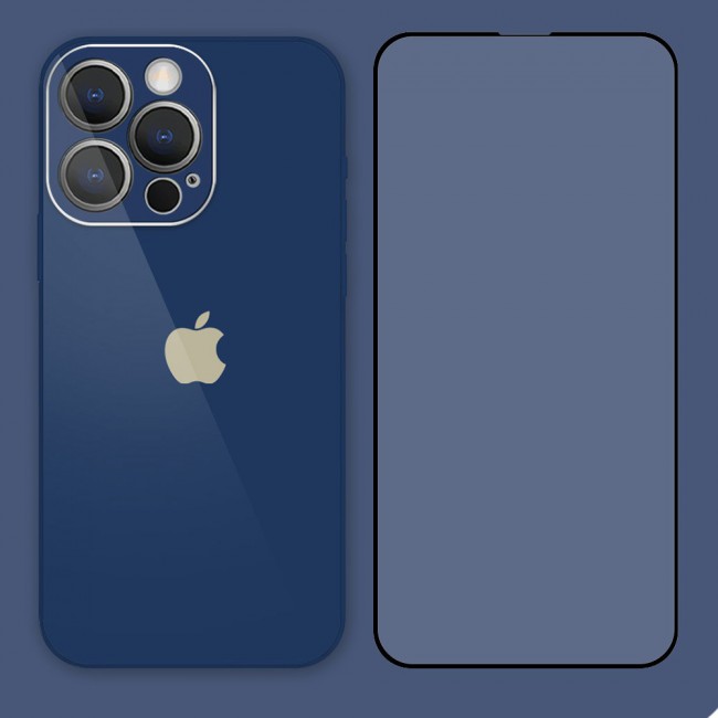2Pack Margoun Glossy Hard Case Cover with 3D Screen Protector for iPhone 13 Pro - Dark Blue