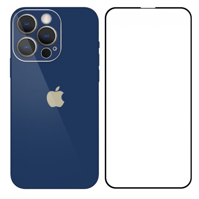 2Pack Margoun Glossy Hard Case Cover with 3D Screen Protector for iPhone 13 Pro - Dark Blue