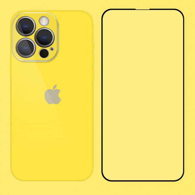 2Pack Margoun Glossy Hard Case Cover with 3D Screen Protector for iPhone 13 Pro - Yellow