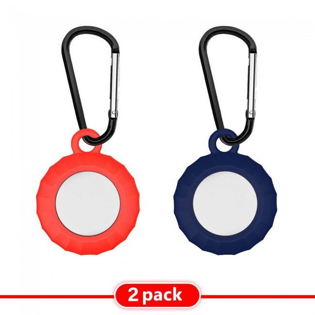 2Pack Margoun Smart Silicone Cover with Key Chain for Apple AirTag - Red Dark Blue