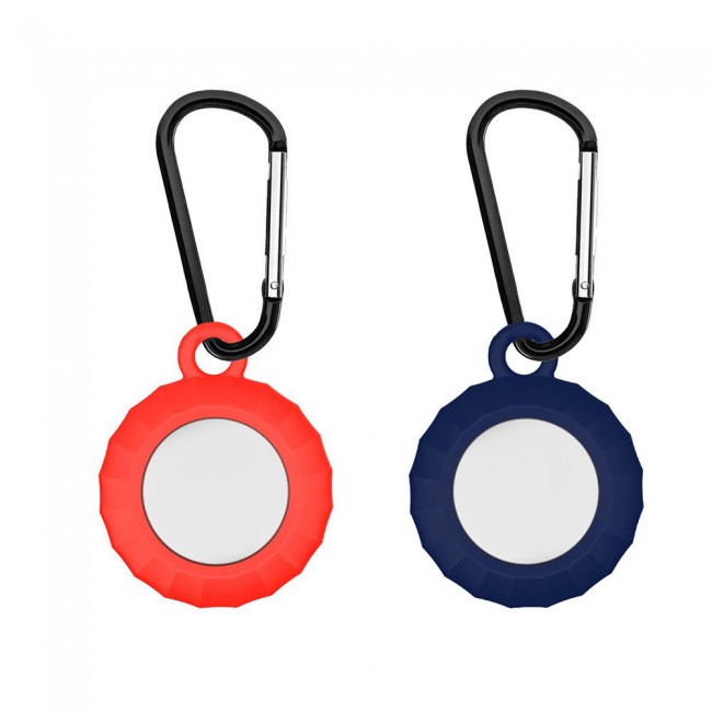 2Pack Margoun Smart Silicone Cover with Key Chain for Apple AirTag - Red Dark Blue