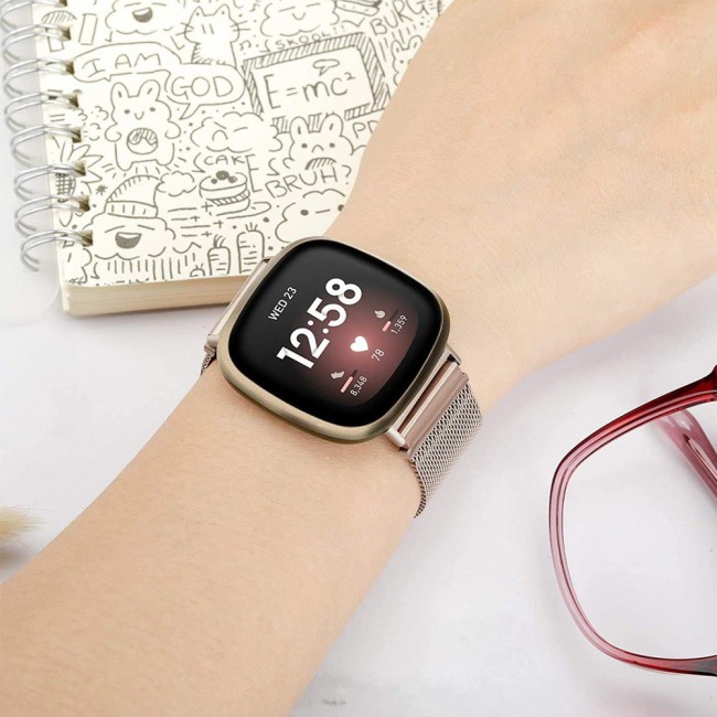 2Pack Milanese Band for Fitbit Versa 3 and Fitbit Sense with Magnet Lock Henlein Series by Margoun - Rose Gold Black