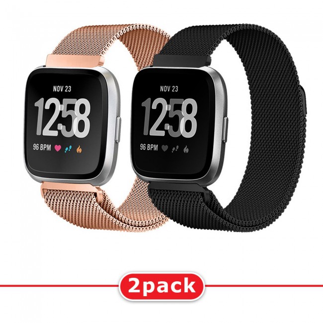 2Pack Milanese Band for Fitbit Versa 3 and Fitbit Sense with Magnet Lock Henlein Series by Margoun - Rose Gold Black
