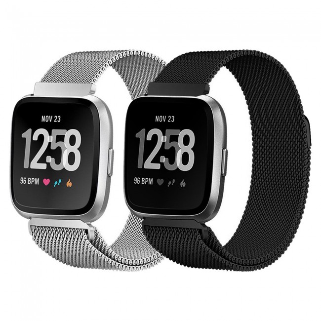 2Pack Milanese Band for Fitbit Versa 3 and Fitbit Sense with Magnet Lock Henlein Series by Margoun - Silver Black