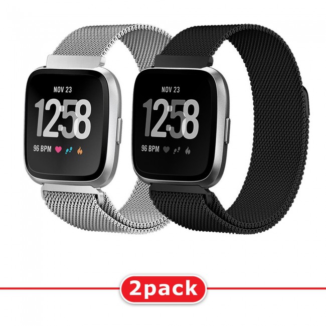 2Pack Milanese Band for Fitbit Versa 3 and Fitbit Sense with Magnet Lock Henlein Series by Margoun - Silver Black