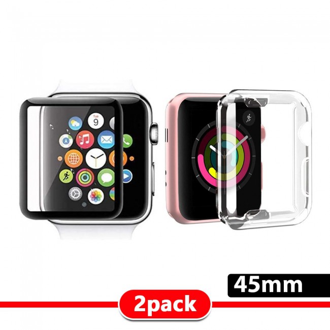 2Pack Margoun Protective TPU Case Cover and 3D Screen Protector for Apple Watch 45mm
