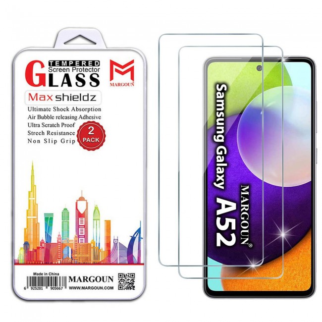 2Pack Samsung Galaxy A52 A52 5G Tempered Screen Protector Max Shieldz by Margoun - Clear