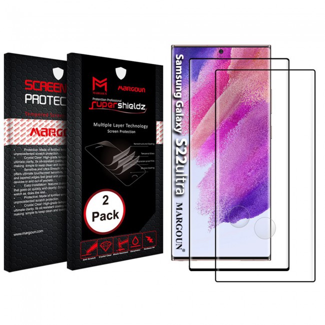 2Pack Samsung Galaxy S22 Ultra Glass 3D Tempered Screen Protector Super Shieldz by Margoun - Clear