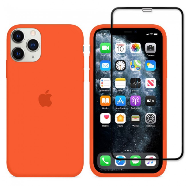 2Pack Margoun Silicone Case Cover with 3D Screen Protector for iPhone 12 Pro Max - Orange