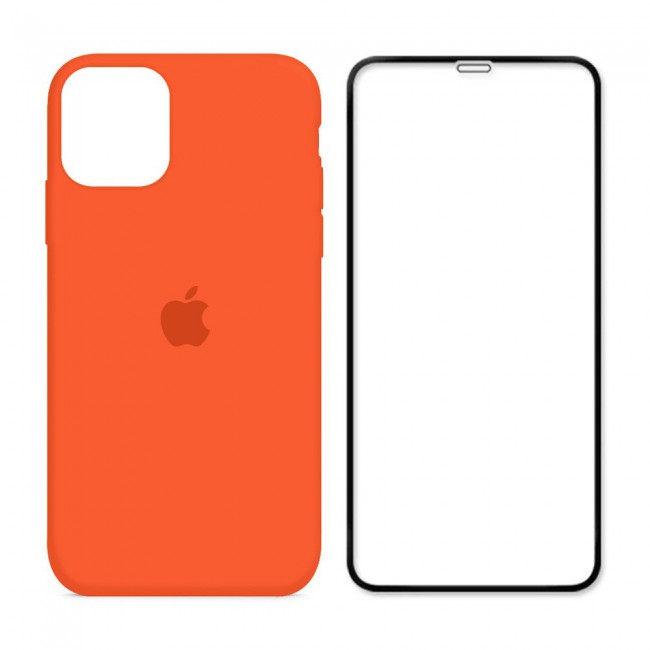 2Pack Margoun Silicone Case Cover with 3D Screen Protector for iPhone 12 Pro Max - Orange