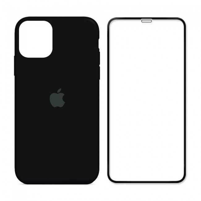 2Pack Margoun Silicone Case Cover with 3D Screen Protector for iPhone 12 - Black