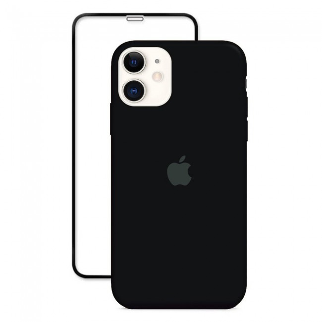 2Pack Margoun Silicone Case Cover with 3D Screen Protector for iPhone 12 - Black