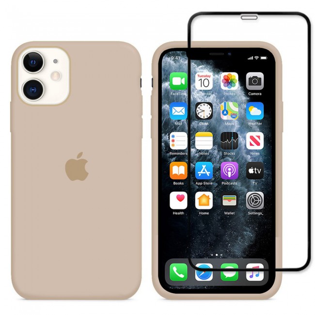 2Pack Margoun Silicone Case Cover with 3D Screen Protector for iPhone 12 - Pink Sand 