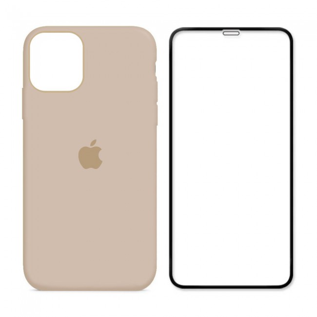 2Pack Margoun Silicone Case Cover with 3D Screen Protector for iPhone 12 - Pink Sand 