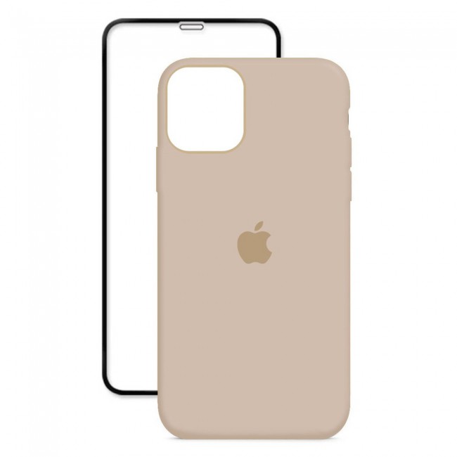 2Pack Margoun Silicone Case Cover with 3D Screen Protector for iPhone 12 - Pink Sand 
