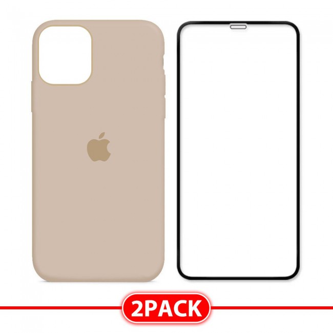 2Pack Margoun Silicone Case Cover with 3D Screen Protector for iPhone 12 Pro Max - Pink Sand