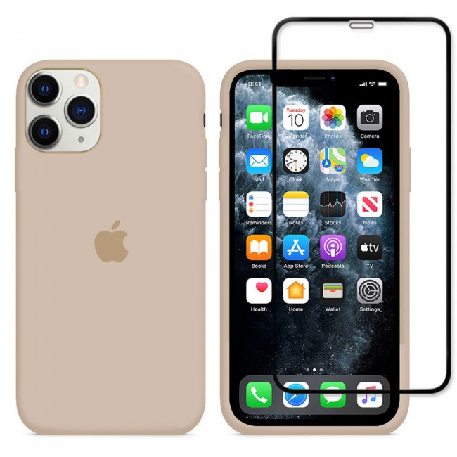 2Pack Margoun Silicone Case Cover with 3D Screen Protector for iPhone 12 Pro Max - Pink Sand