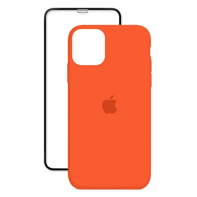 2Pack Margoun Silicone Case Cover with 3D Screen Protector for iPhone 12 - Orange