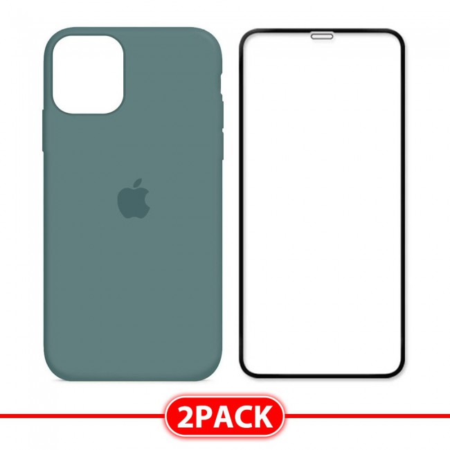 2Pack Margoun Silicone Case Cover with 3D Screen Protector for iPhone 12 Pro Max - Cactus Green