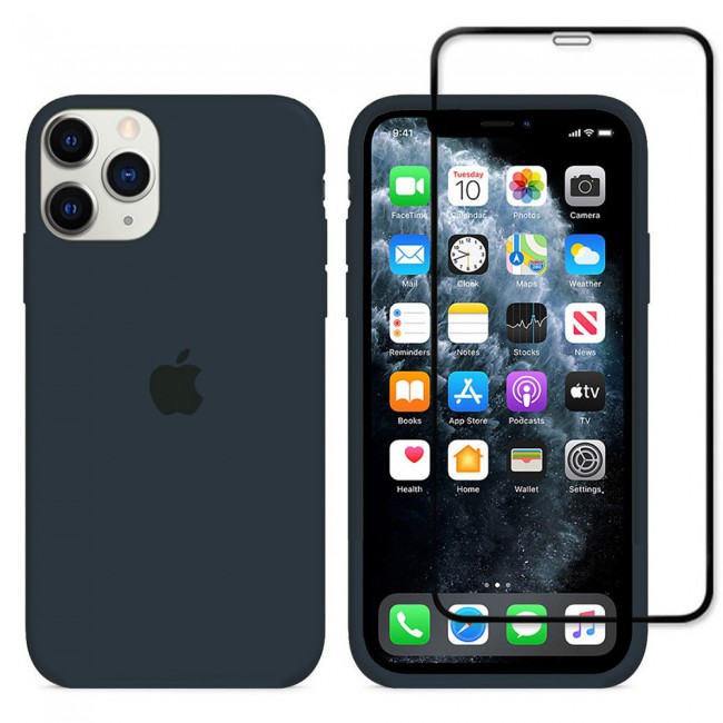 2Pack Margoun Silicone Case Cover with 3D Screen Protector for iPhone 12 Pro Max - Dark Blue