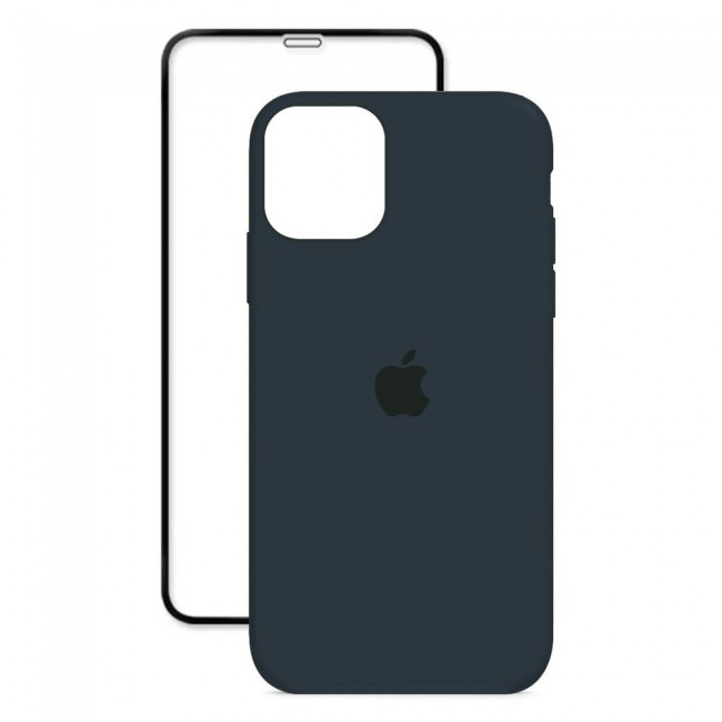 2Pack Margoun Silicone Case Cover with 3D Screen Protector for iPhone 12 Pro Max - Dark Blue