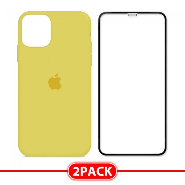 2Pack Margoun Silicone Case Cover with 3D Screen Protector for iPhone 12 Pro Max - Yellow