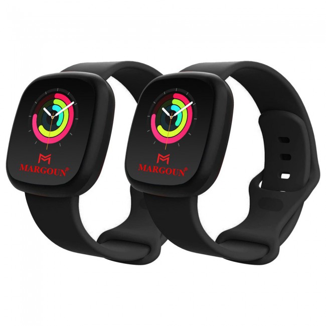 Silicone Rubber Infinity Band for Fitbit Versa 3 Medium-Long Length 230mm Henlein Series by Margoun - Black