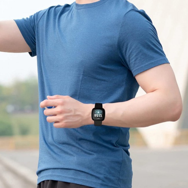 2Pack Silicone Rubber Infinity Band for Fitbit Versa 3 Medium-Long Length 230mm Henlein Series by Margoun - Blue Black