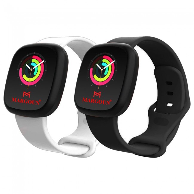 2Pack Silicone Rubber Infinity Band for Fitbit Versa 3 Medium-Long Length 230mm Henlein Series by Margoun - White Black