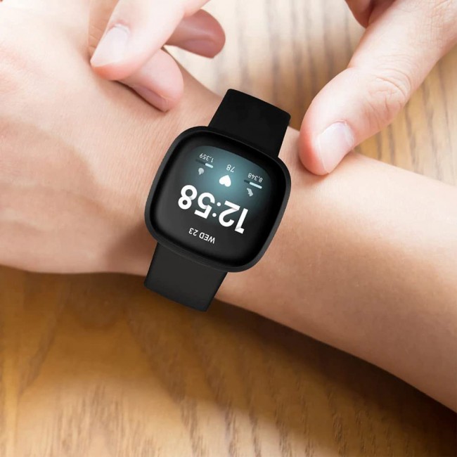 2Pack Silicone Rubber Infinity Band for Fitbit Versa 3 Medium-Long Length 230mm Henlein Series by Margoun - Dark Blue Black