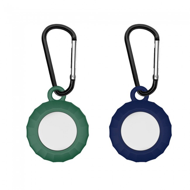 2Pack Margoun Smart Silicone Cover with Key Chain for Apple AirTag - Green Dark Blue