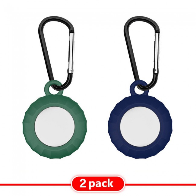 2Pack Margoun Smart Silicone Cover with Key Chain for Apple AirTag - Green Dark Blue