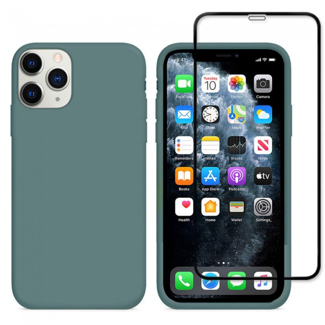 Margoun 2Pack Apple iPhone 12 Pro Max Silicone Case Cover and 3D Screen Protector - Cactus Green