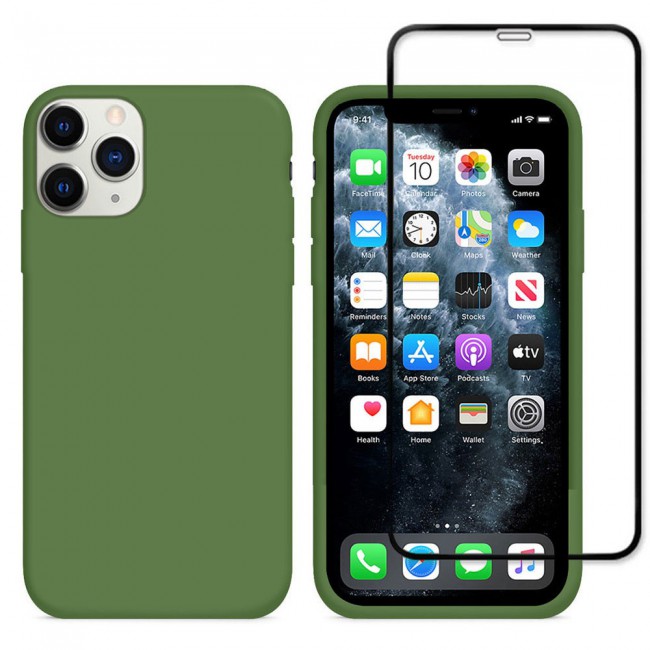 Margoun 2Pack Apple iPhone 12 Pro Max Silicone Case Cover and 3D Screen Protector - Green