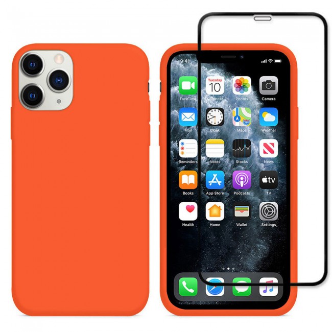 Margoun 2Pack Apple iPhone 12 Pro Max Silicone Case Cover and 3D Screen Protector - Orange