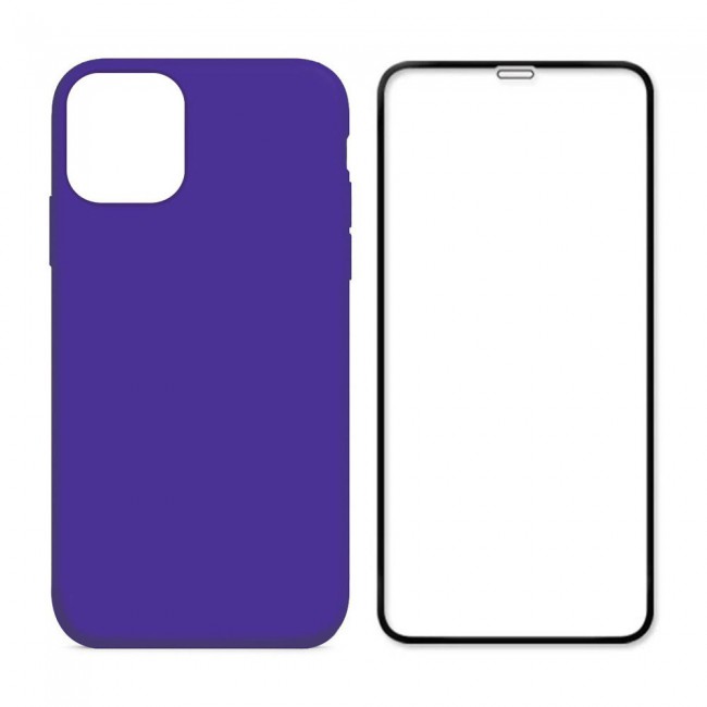 Margoun 2Pack Apple iPhone 12 Pro Max Silicone Case Cover and 3D Screen Protector - Purple