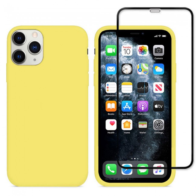 Margoun 2Pack Apple iPhone 12 Pro Max Silicone Case Cover and 3D Screen Protector - Yellow