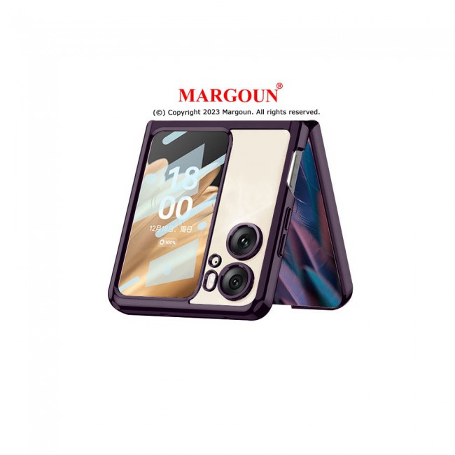MARGOUN For Oppo Find N2 Flip 5G Clear Phone Case Hard PC Electroplated Finger Loop Kickstand Cover /Purple